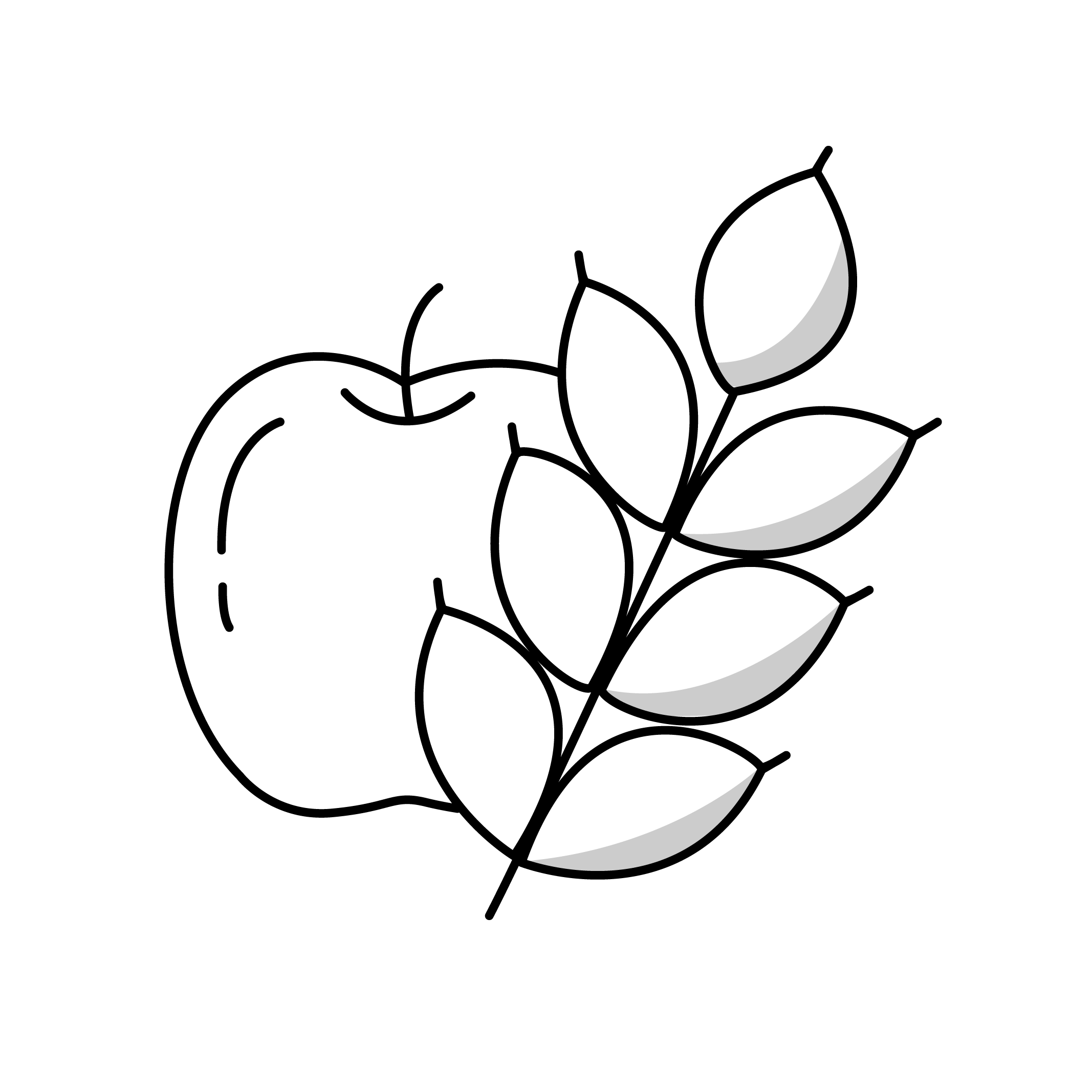 pictogramme noir d'une pomme avec un brin de blé